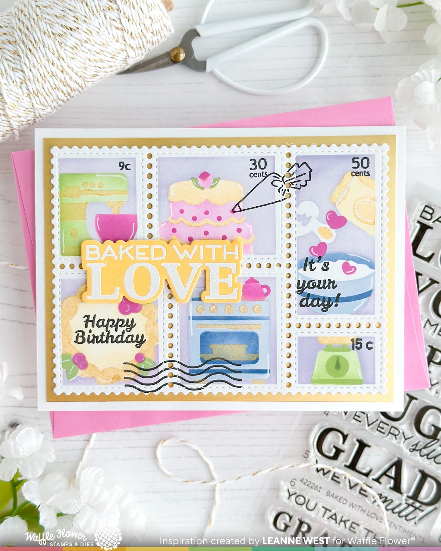 Waffle Flower - Postage Collage - Baking Fun Stencil