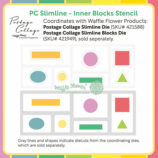 Waffle Flower - Postage Collage - Slimline Inner Blocks Stencil