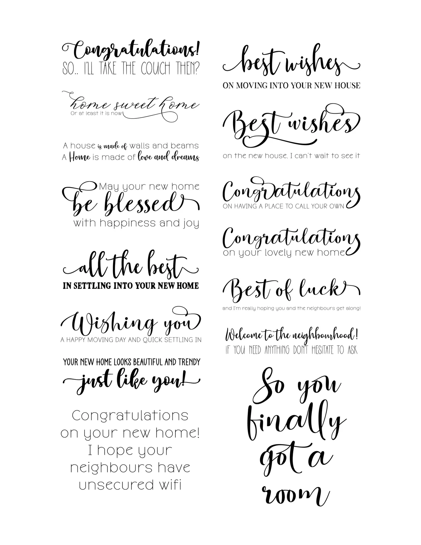 Simply Stated - Ephemera Pack - New Home Sentiments
