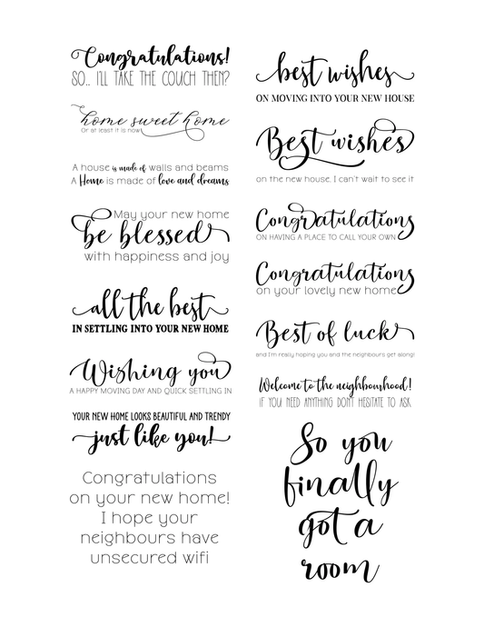 Simply Stated - Ephemera Pack - New Home Sentiments