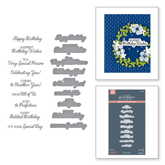 Spellbinders - BetterPress - Birthday Wishes Sentiments BetterPress & Die Bundle