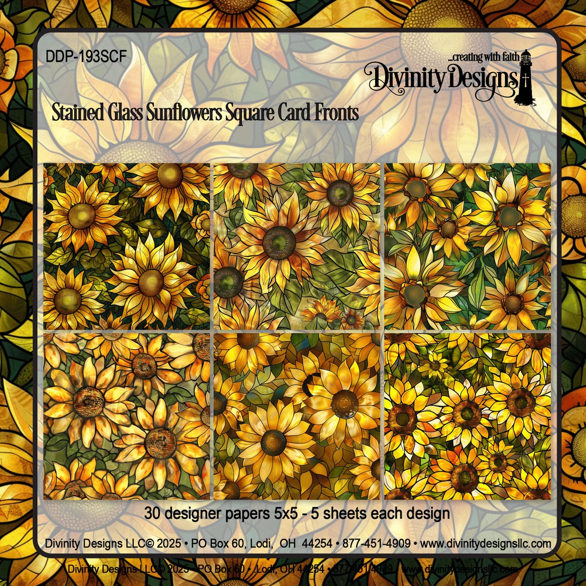 Divinity Designs - Square Card Fronts - Stained Glass Sunflower