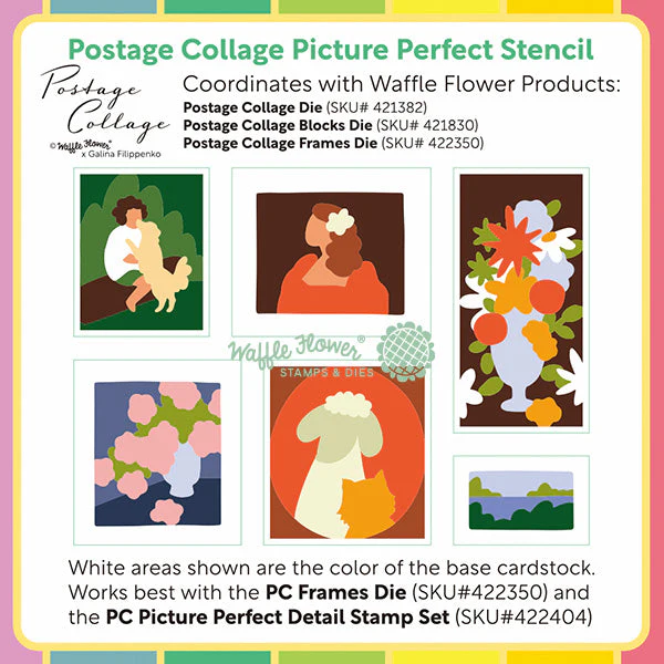 Waffle Flower - Postage Collage - Picture Perfect Stamp & Stencil Set Bundle