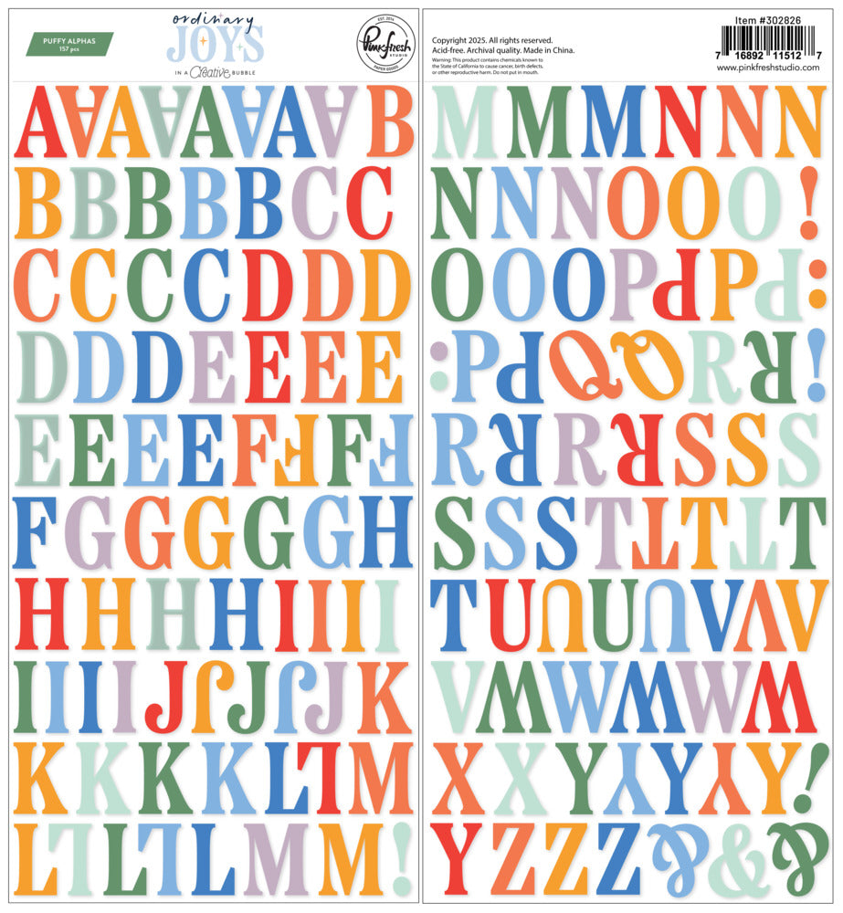 Pinkfresh - Ordinary Joys - Puffy Alpha Stickers