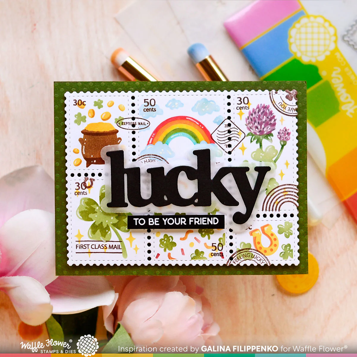 Waffle Flower - Postage Collage - Lucky Stamp Set