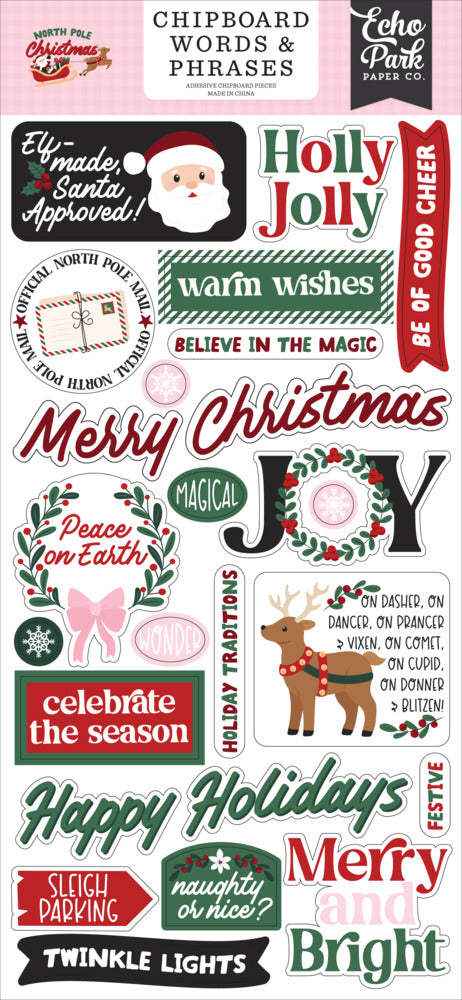 Echo Park - North Pole Christmas - Chipboard Words & Phrases