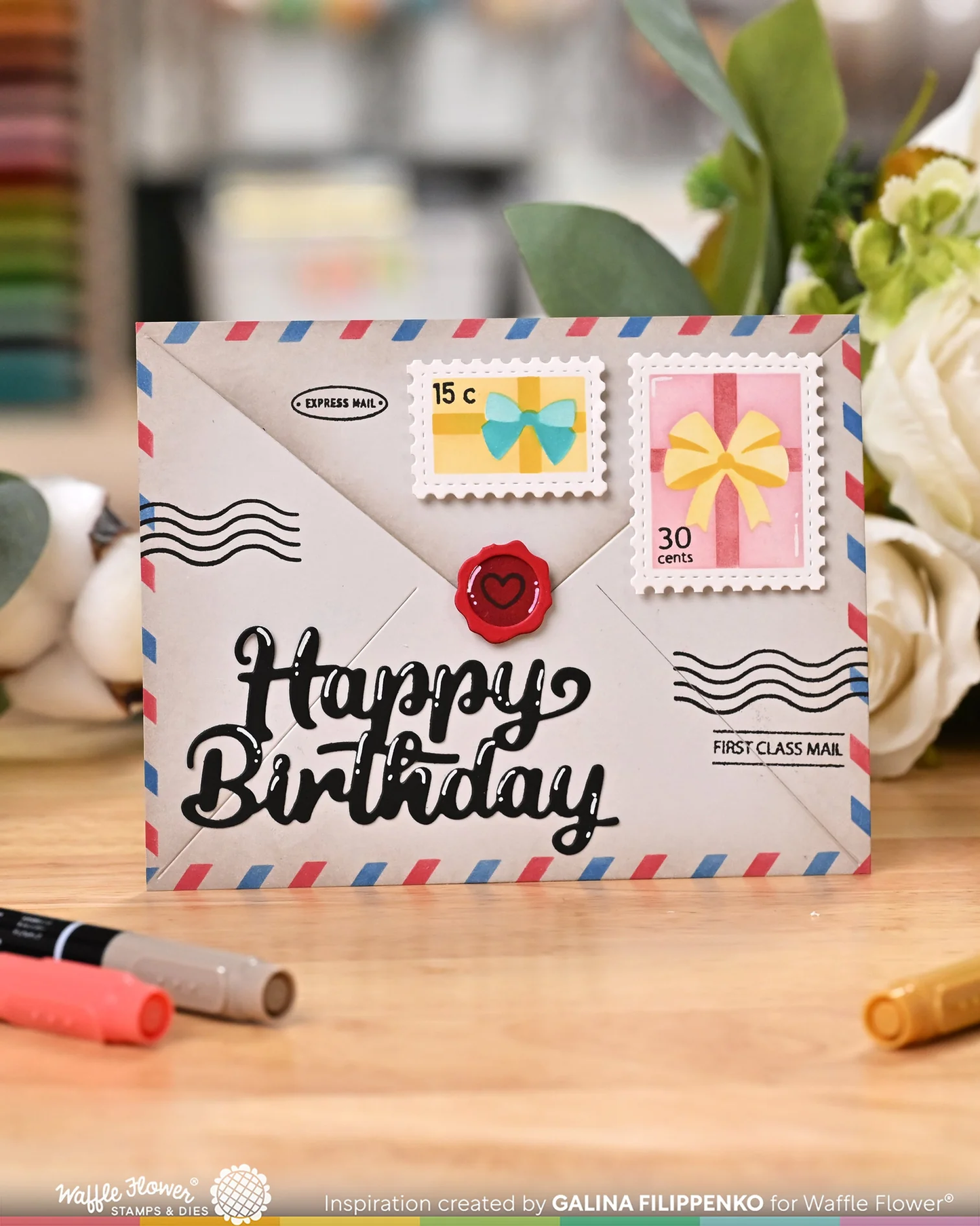 Waffle Flower - Postage Collage - Gifts Stencil