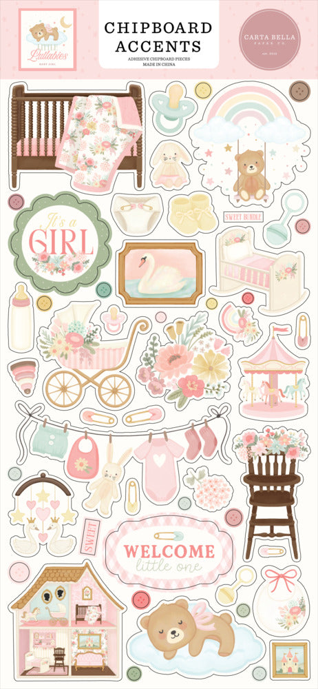Carta Bella - Little Lullabies Baby Girl - Chipboard Accents