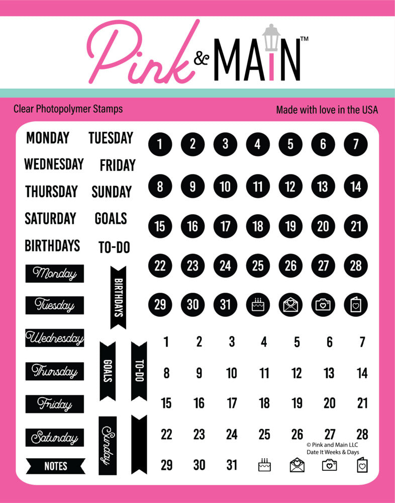 Pink & Main - Date It Weeks & Days Stamp Set