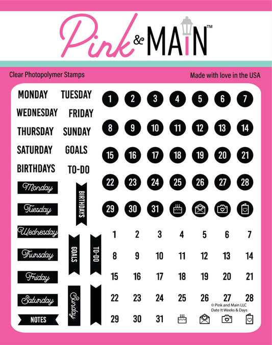 Pink & Main - Date It Weeks & Days Stamp Set