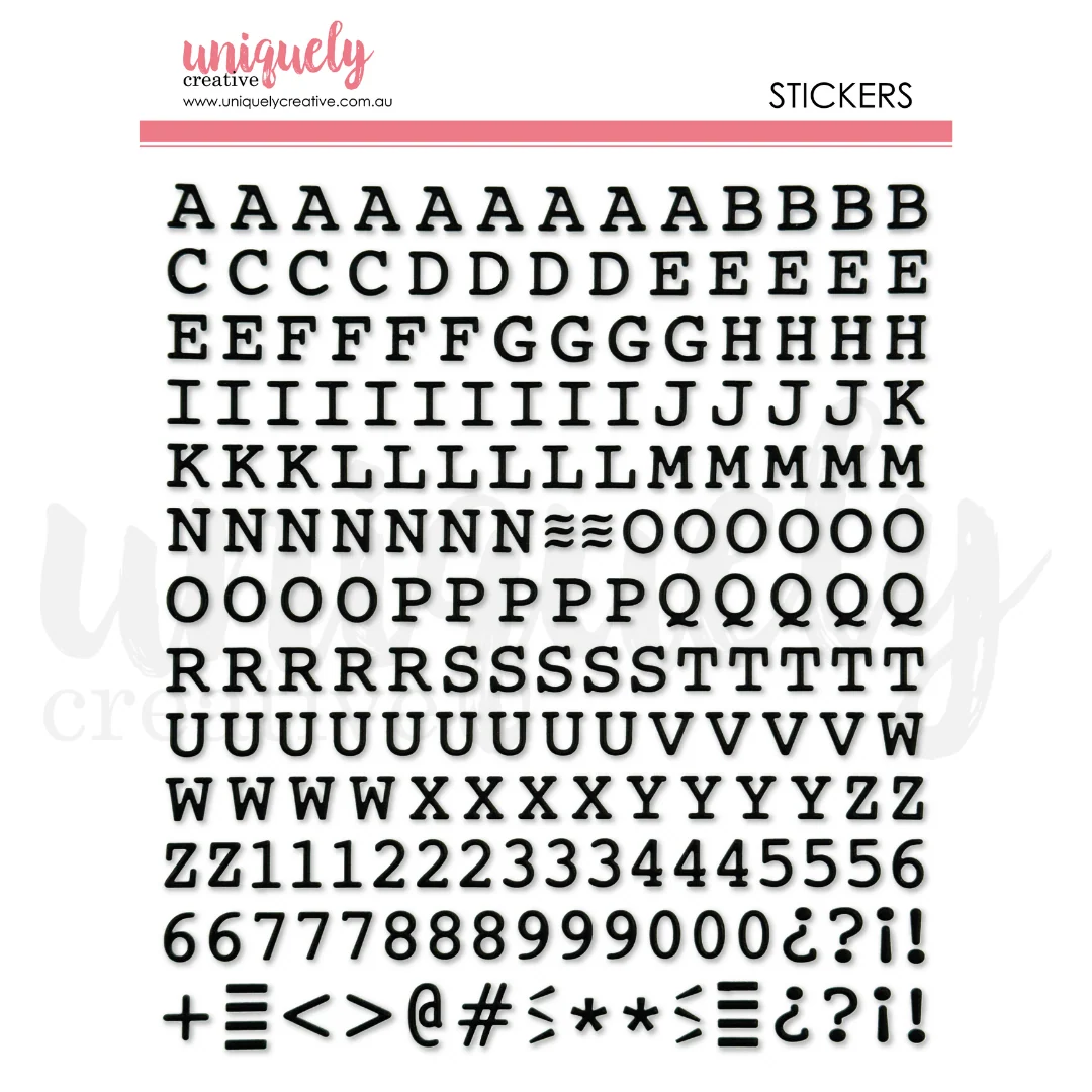 Uniquely Creative - Puffy Alpha Stickers - Black Uppercase