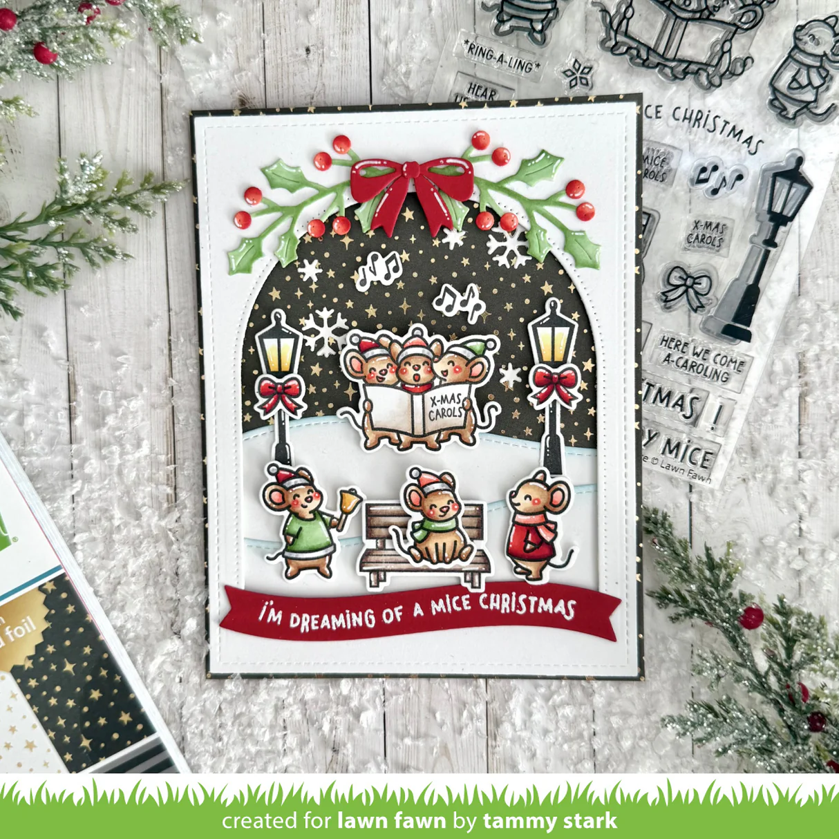 Lawn Fawn - Caroling Mice Stamp, Die and Stencil Bundle