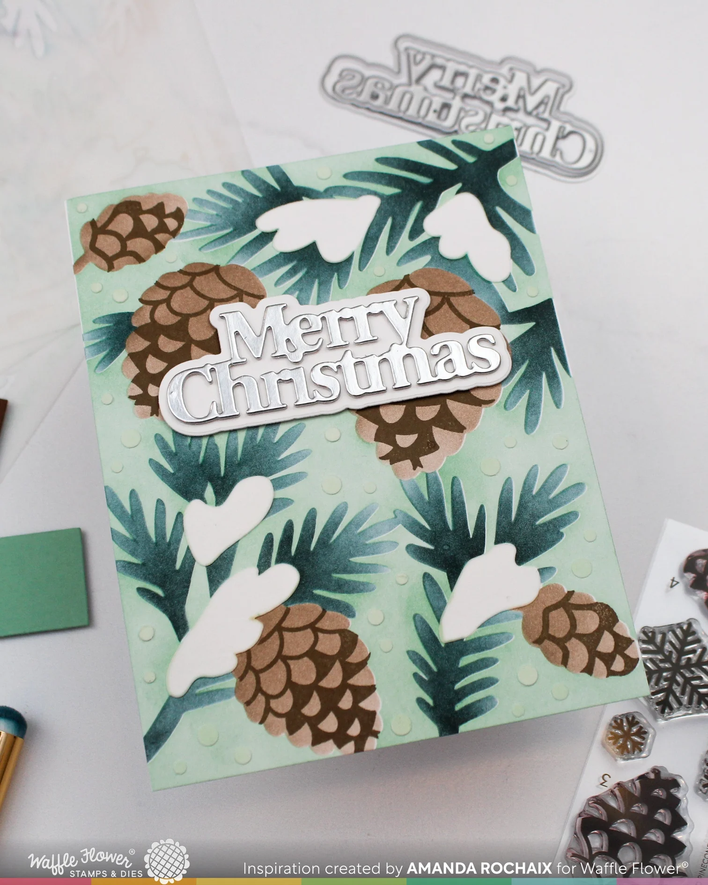 Waffle Flower - Snowcapped Pinecone Details Stamp Set