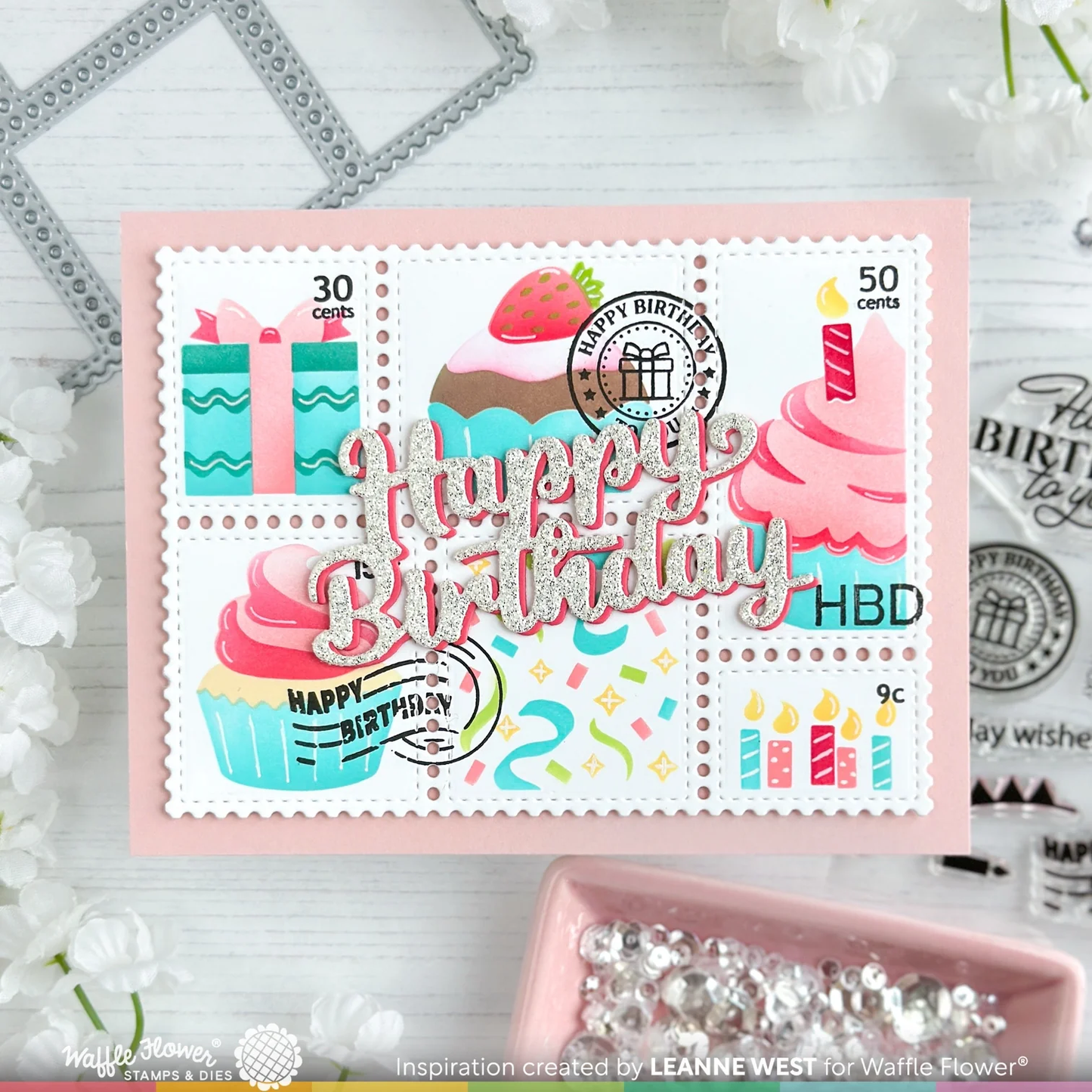 Waffle Flower - Postage Collage - Birthday Stamp Set