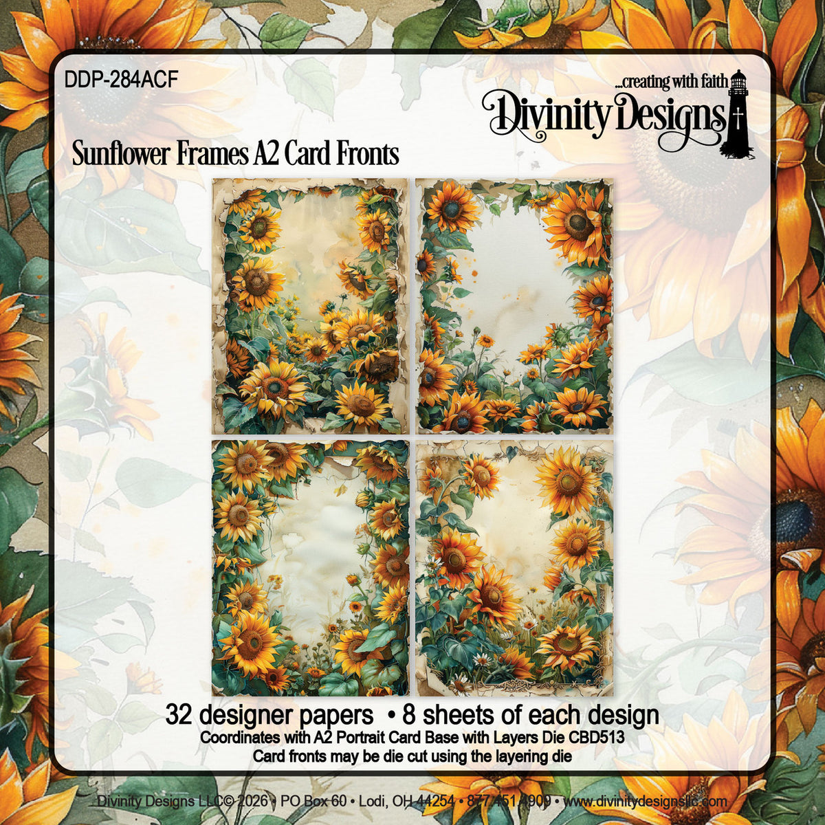 Divinity Designs - A2 Card Fronts - Sunflower Frames