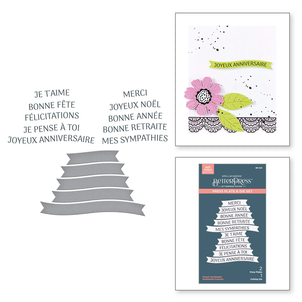 Spellbinders - BetterPress - French Sentiments Press Plate & Die Bundle