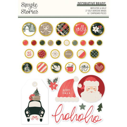 Simple Stories - Mistletoe & Holly - Decorative Brads