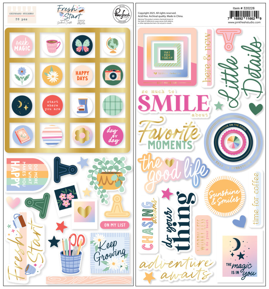 Pinkfresh - Fresh Start - Chipboard Stickers