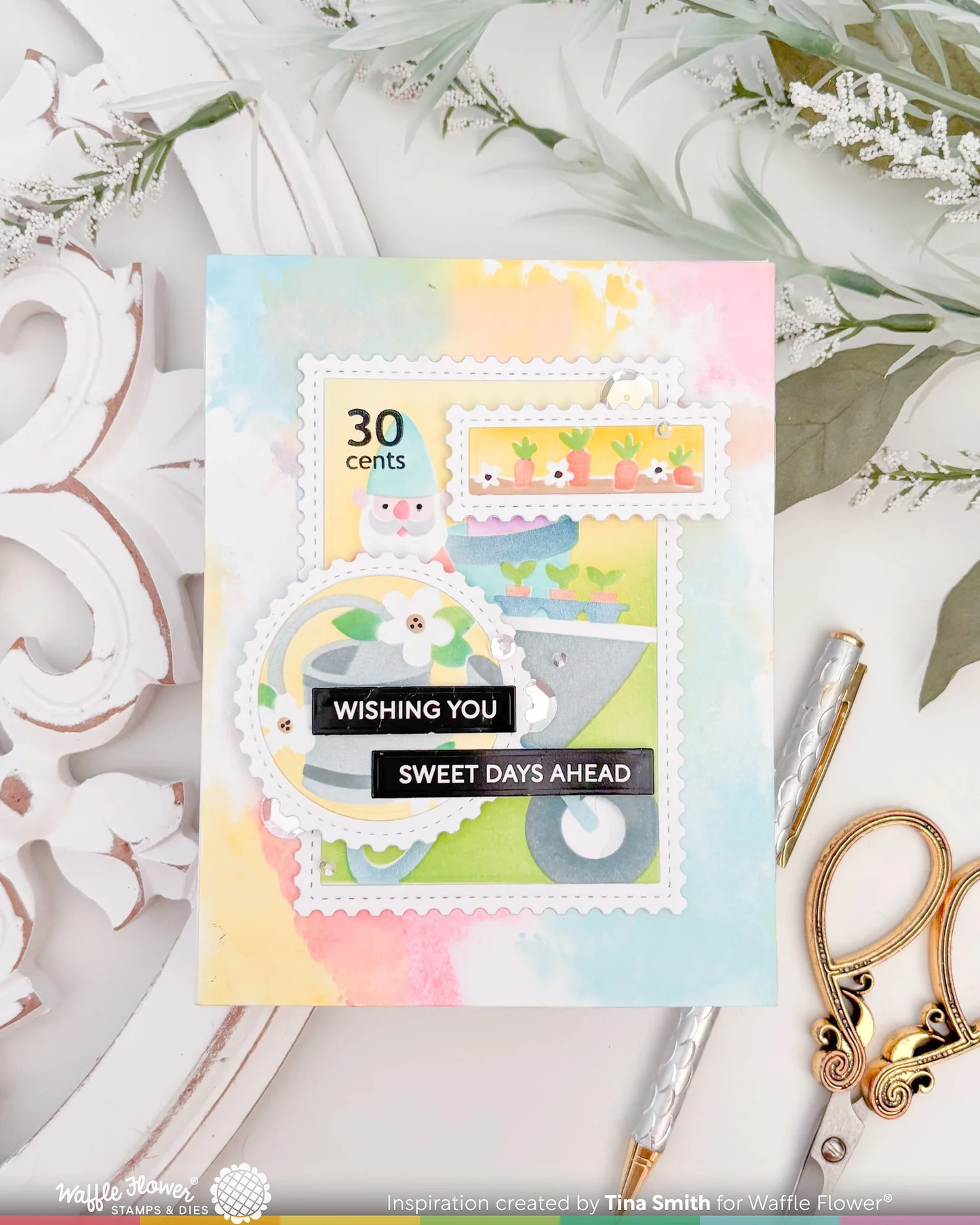 Waffle Flower - Nesting Postage Collage - Gardening Stencil