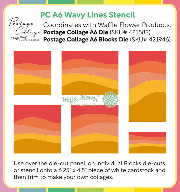 Waffle Flower - Postage Collage - A6 Wavy Lines Stencil Set