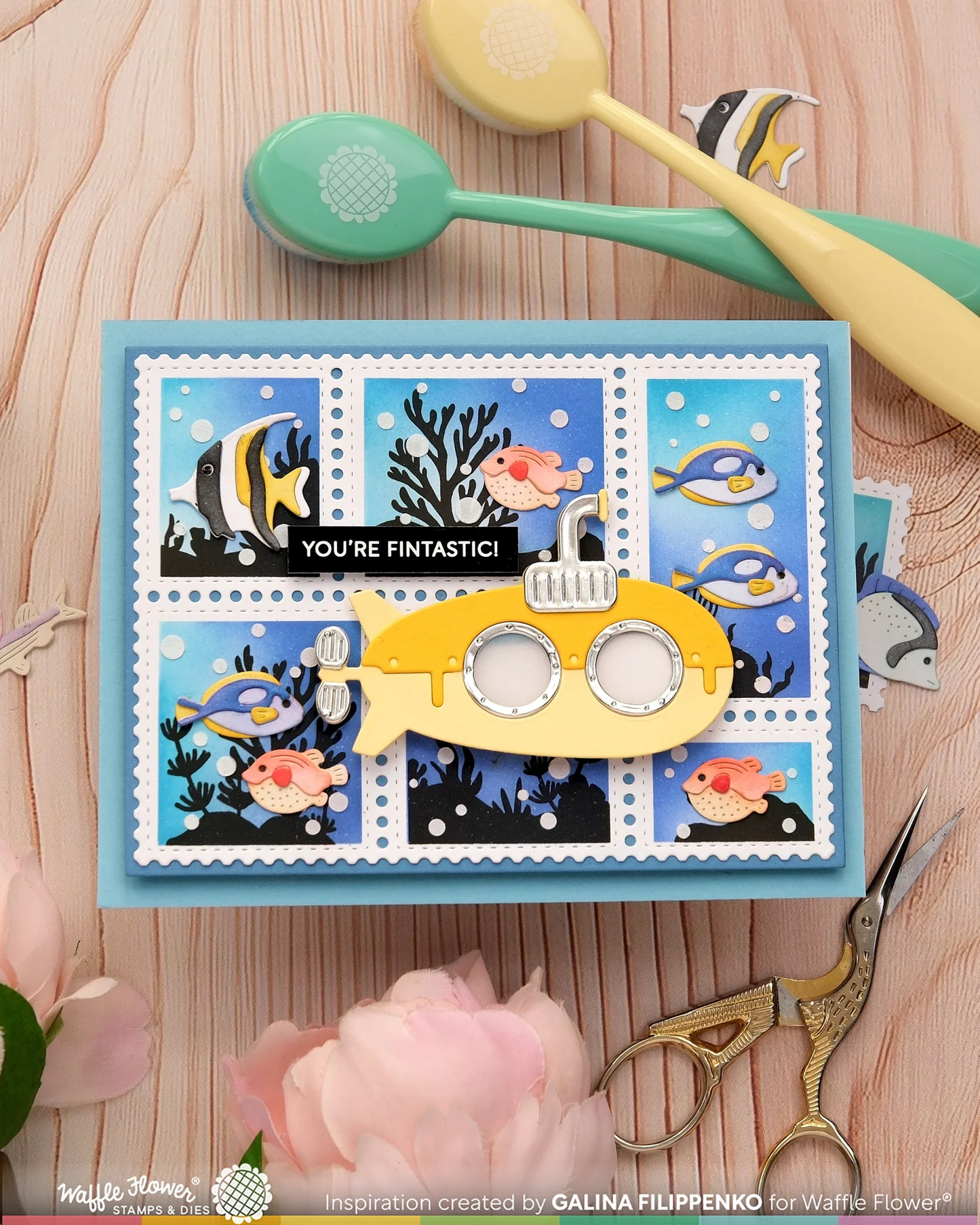 Waffle Flower - Postage Collage - Fish Die Set
