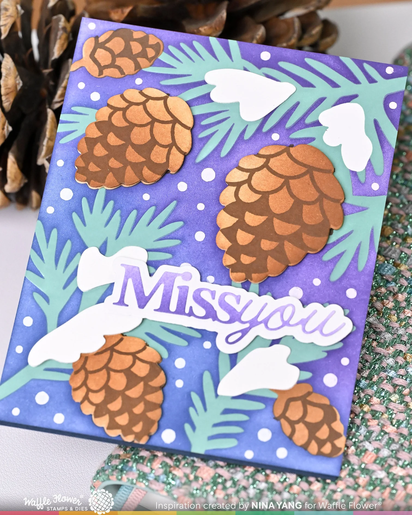 Waffle Flower - Snowcapped Pinecone Details Stamp Set