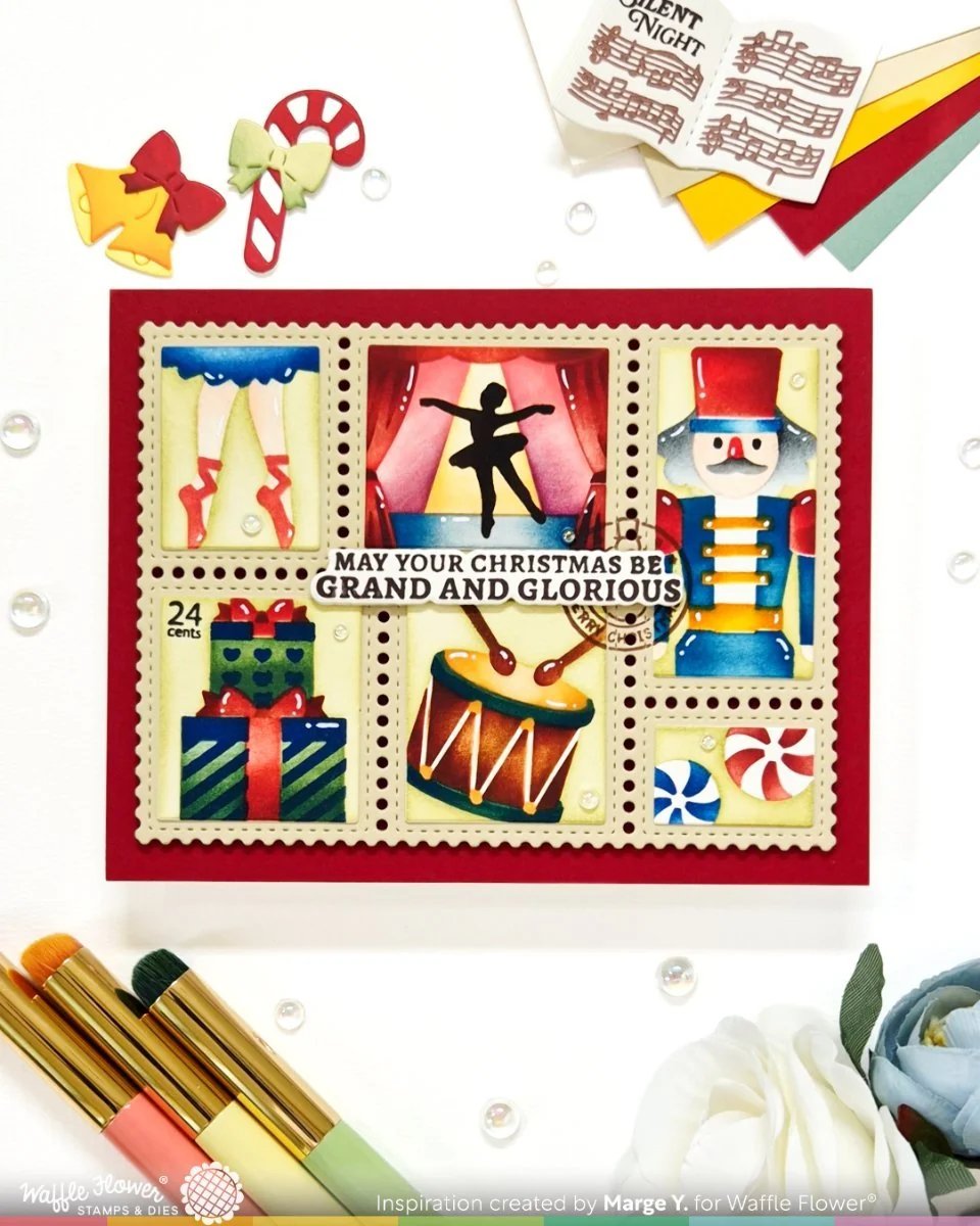 Waffle Flower - Postage Collage - Nutcracker Stencil