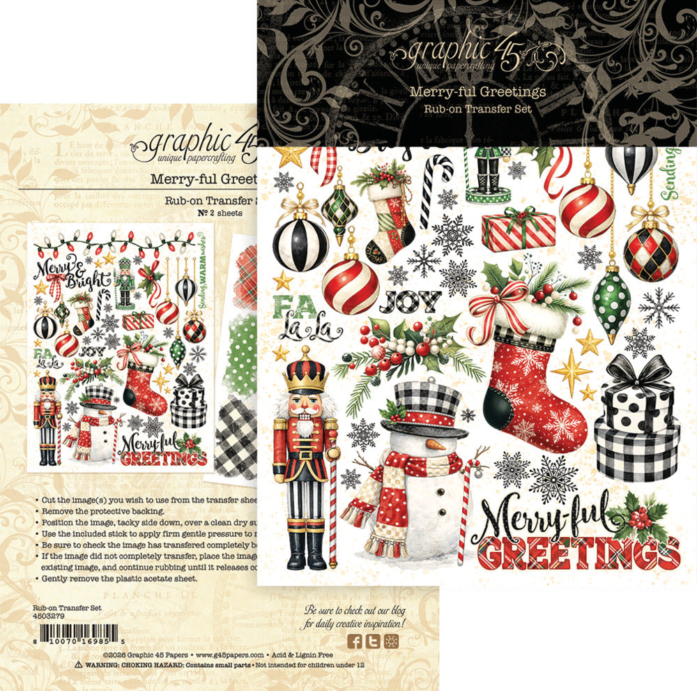 Graphic 45 - Merry-ful Greetings - Rub-on Transfers
