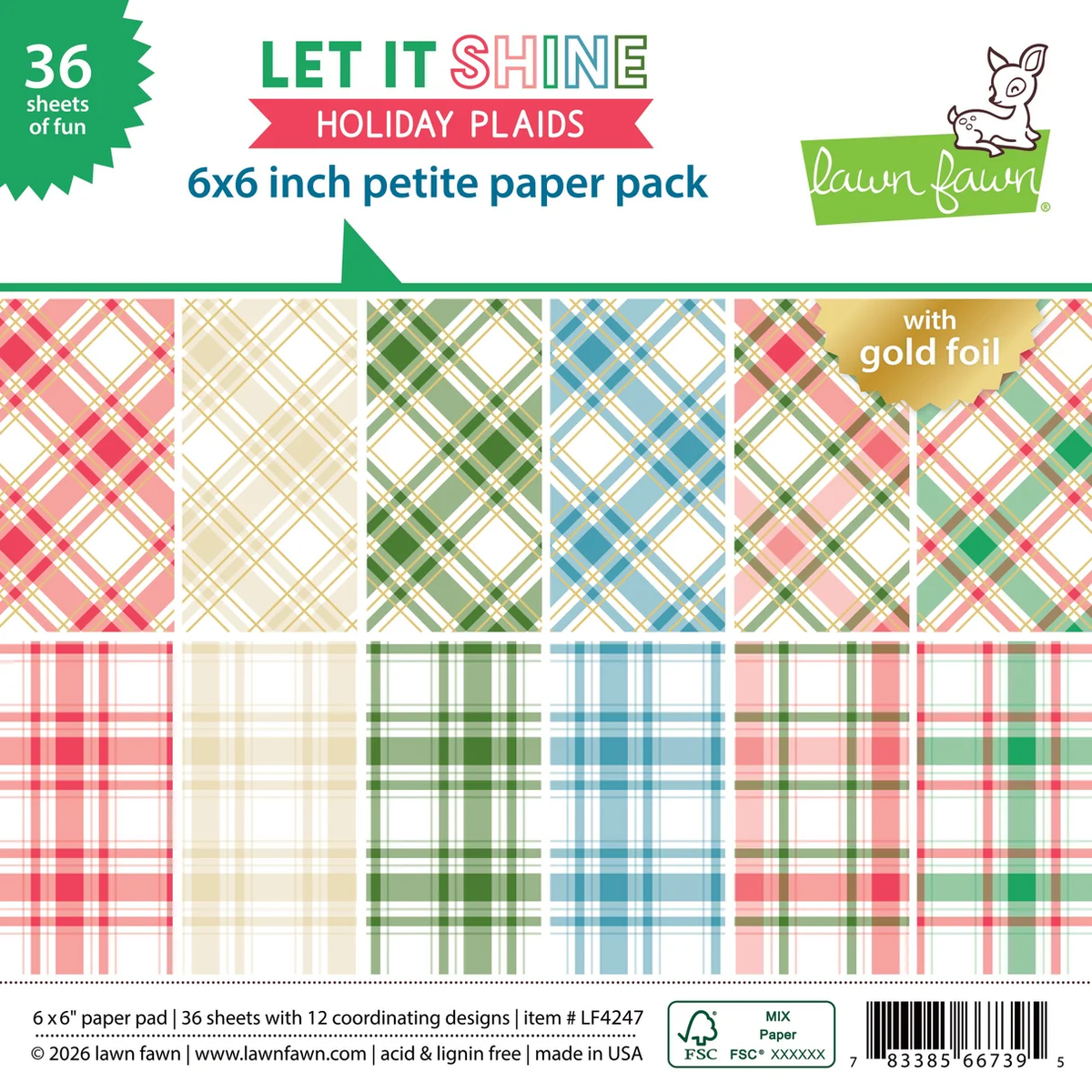 Lawn Fawn - Let It Shine Holiday Plaids - 6x6 Petite Paper Pad