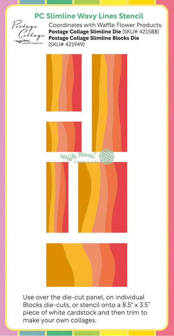 Waffle Flower - Postage Collage - Slimline Wavy Lines Stencil Set