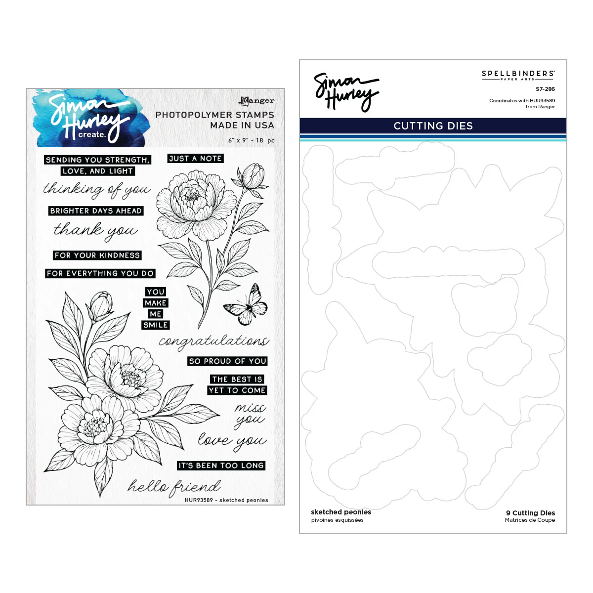 Simon Hurley - Sketched Peonies Stamp & Die Bundle