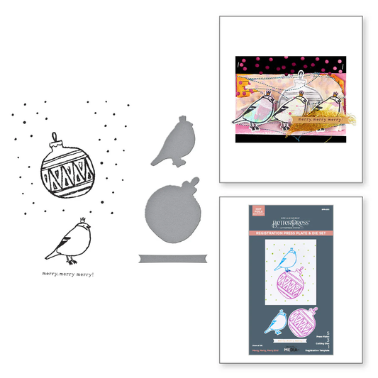 Spellbinders - BetterPress - Merry, Merry, Merry Bird Registration Press Plate & Die Bundle by Dina Wakley