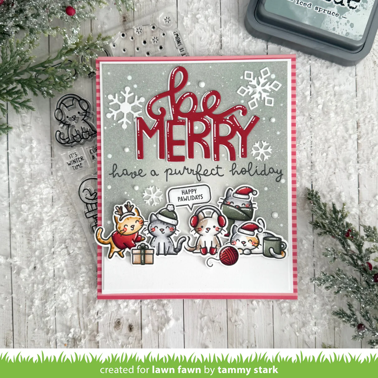 Lawn Fawn - Cozy Cats Christmas Add-On Stamp, Die and Stencil Bundle