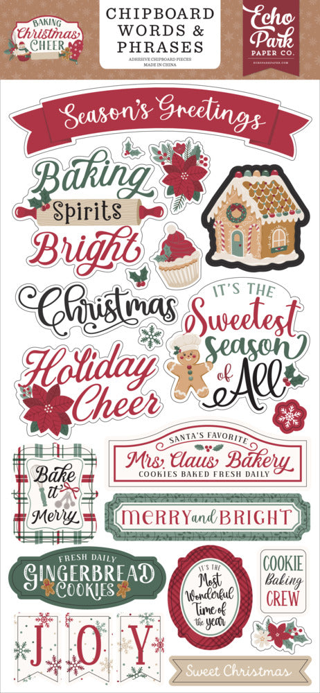 Echo Park - Baking Christmas Cheer - Chipboard Words and Phrases