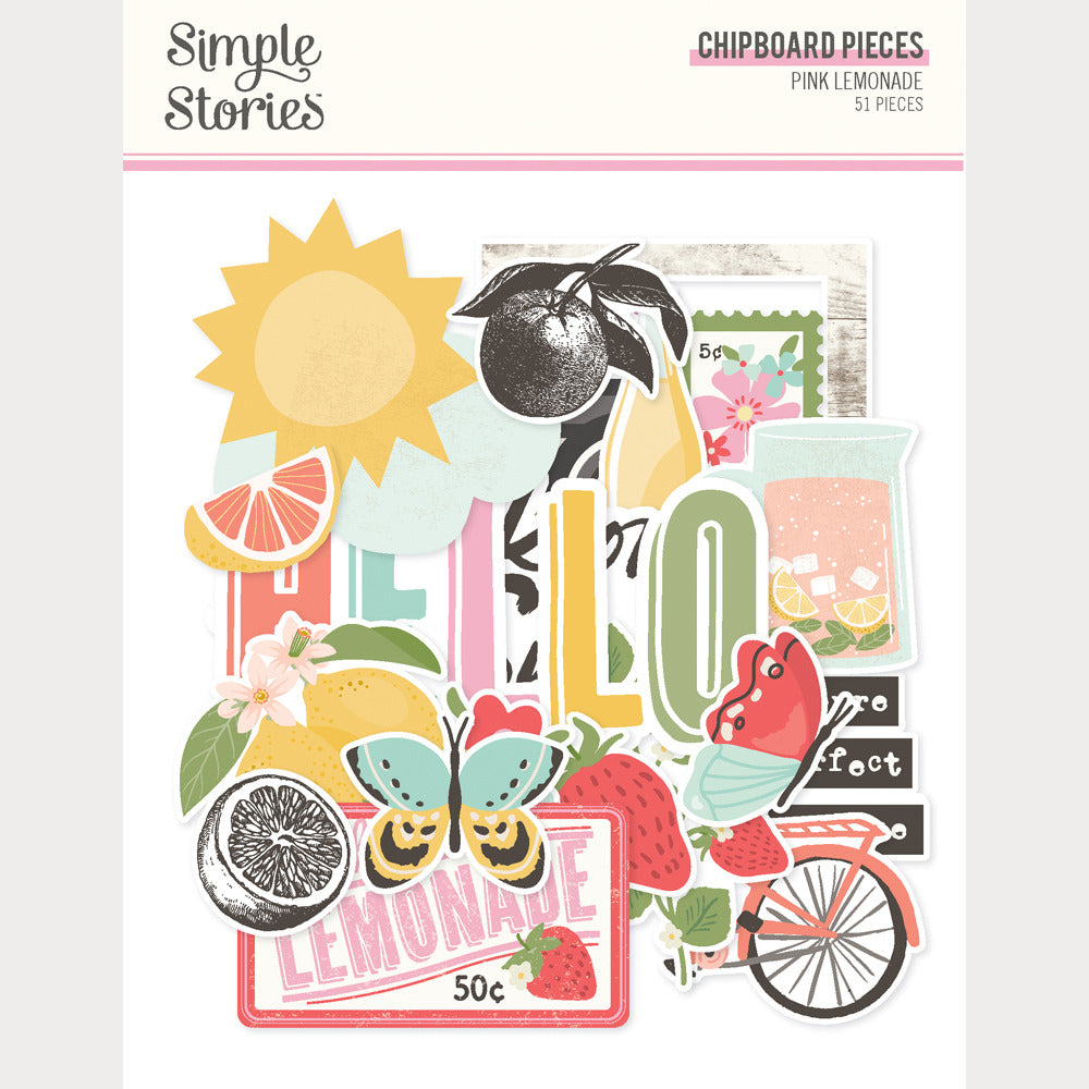 Simple Stories - Pink Lemonade - Chipboard Pieces