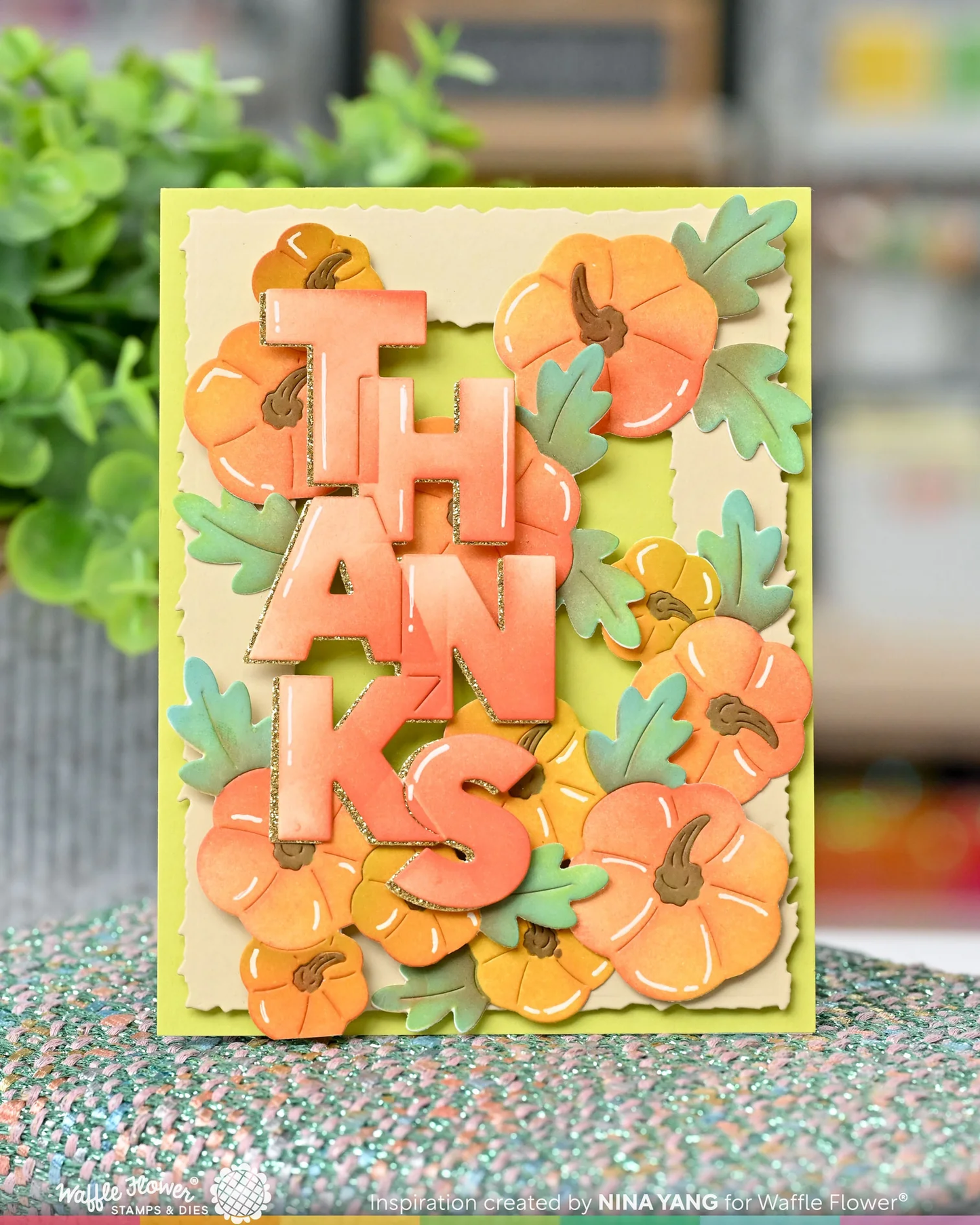 Waffle Flower - Overlapping Vertical Thanks Word Die