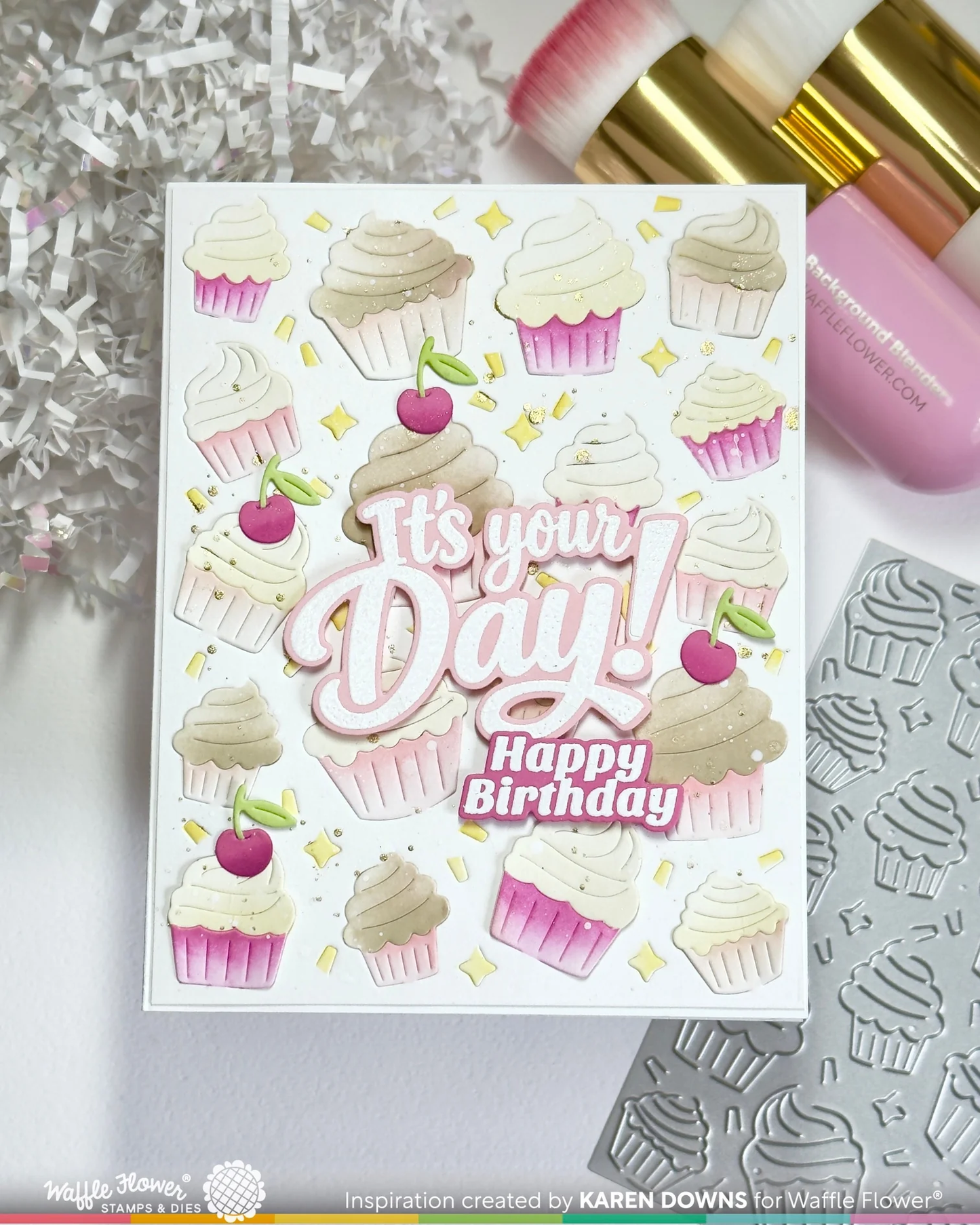 Waffle Flower - Cupcake Background Texture Die & Stencil Bundle