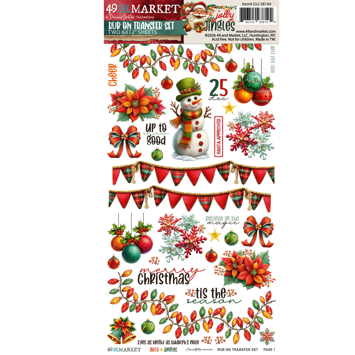 49 and Market - Jolly Jingles - Rub-on Transfer Set