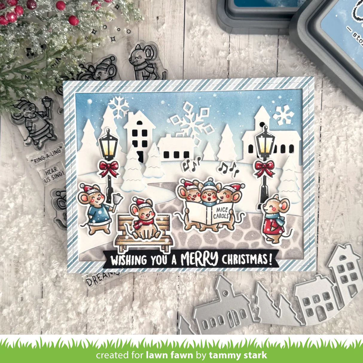 Lawn Fawn - Caroling Mice Stamp, Die and Stencil Bundle