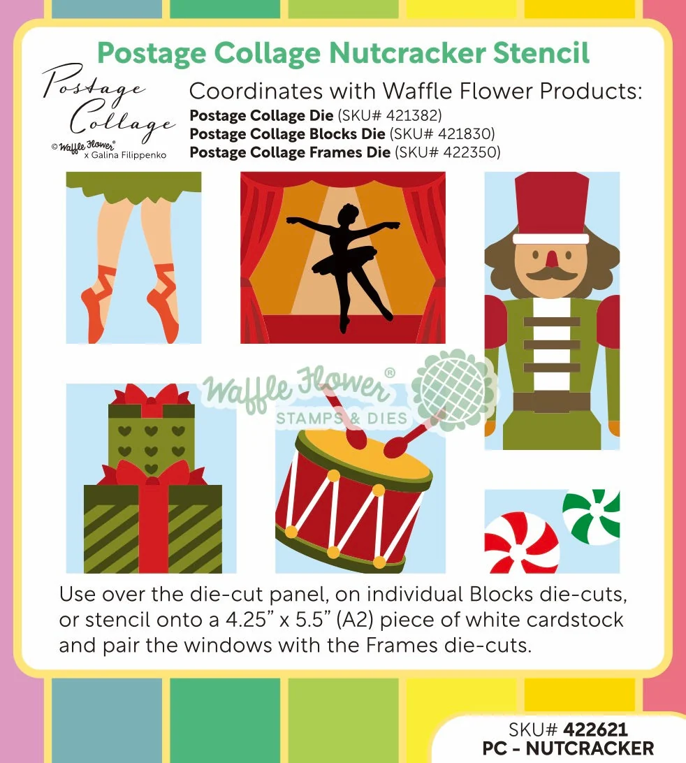 Waffle Flower - Postage Collage - Nutcracker Stencil