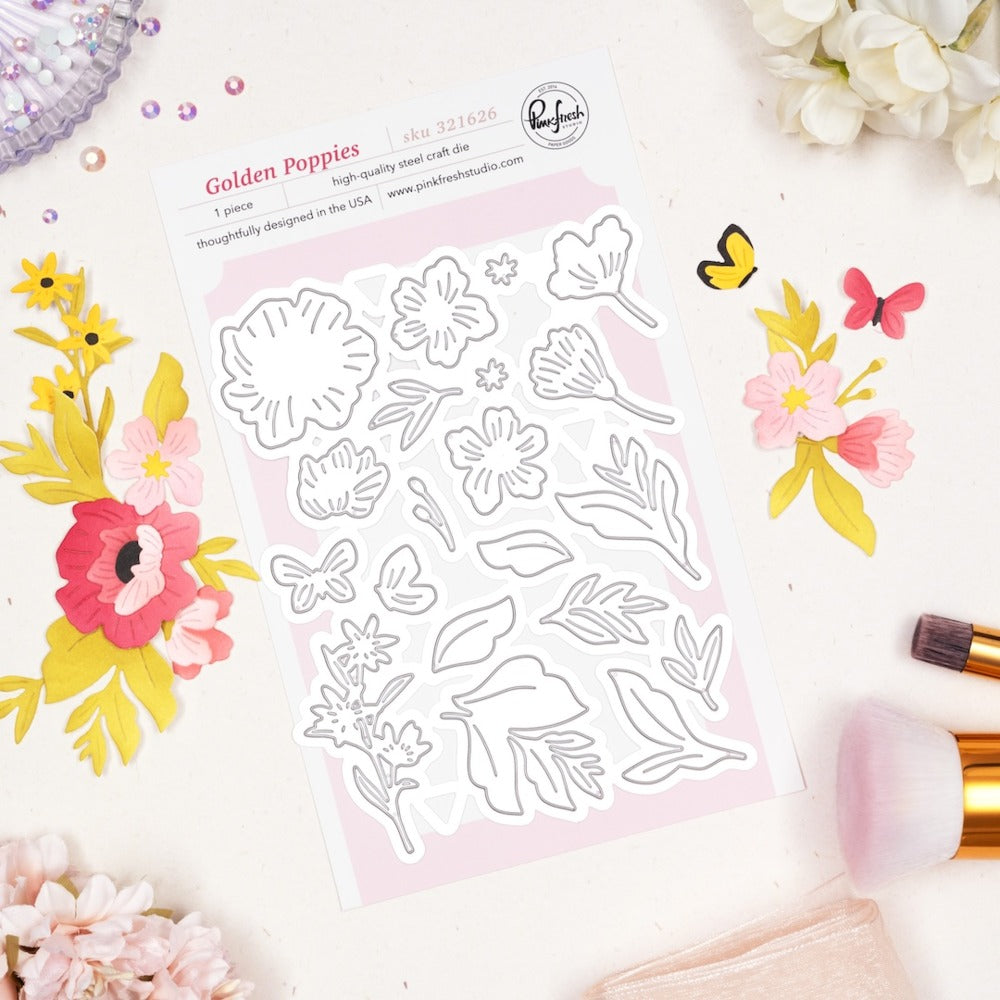 Pinkfresh - Golden Poppies Die & Stencil Bundle