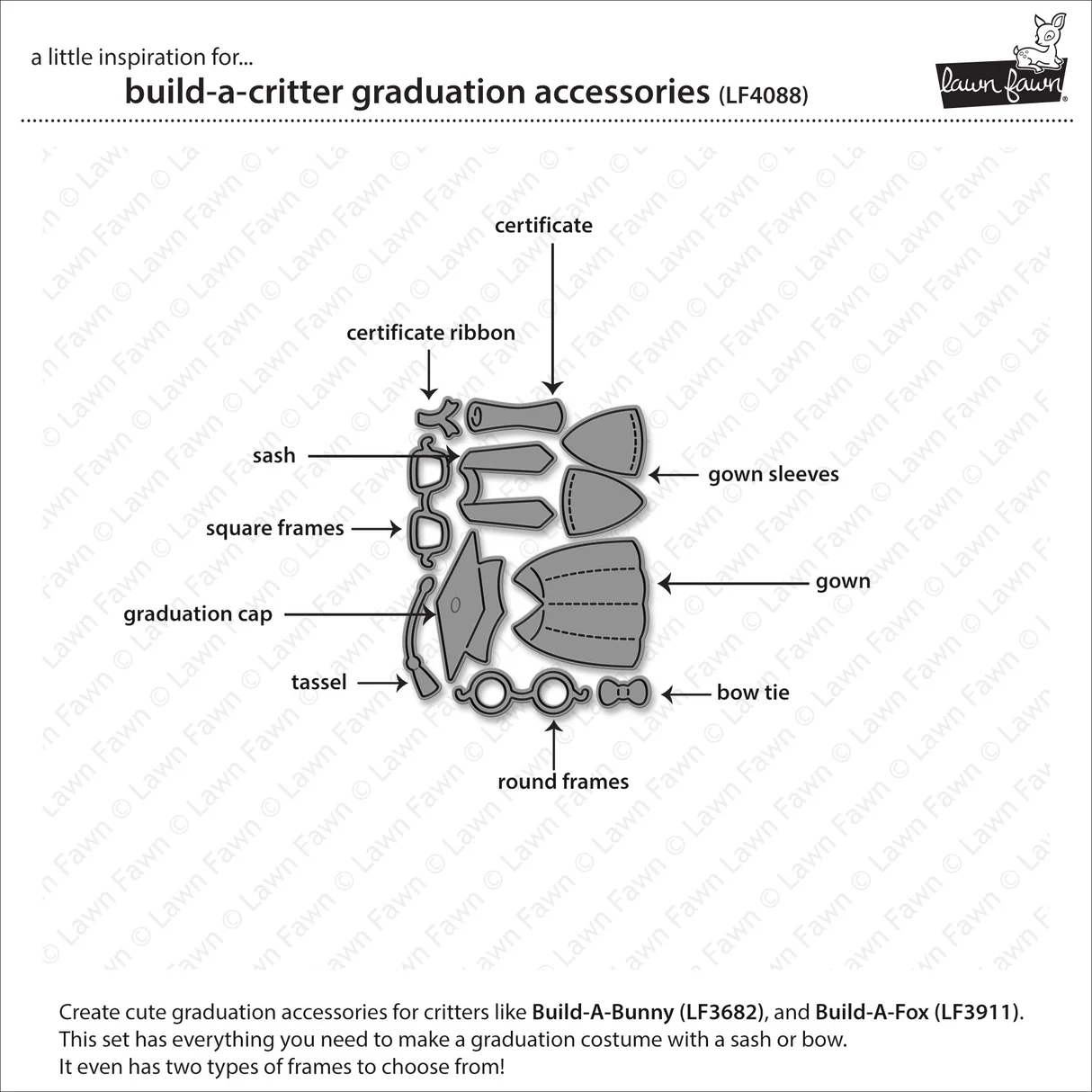 Lawn Fawn - Build-A-Critter Graduation Accessories Die Set