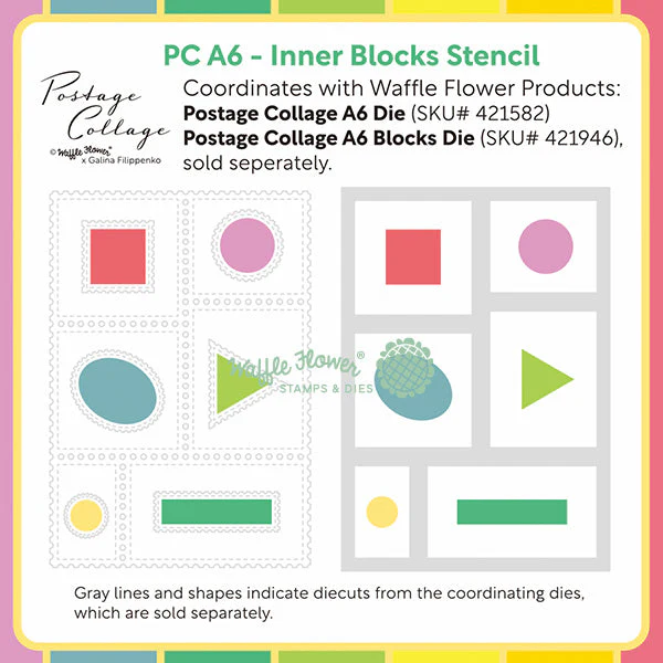 Waffle Flower - Postage Collage - A6 Inner Blocks Stencil