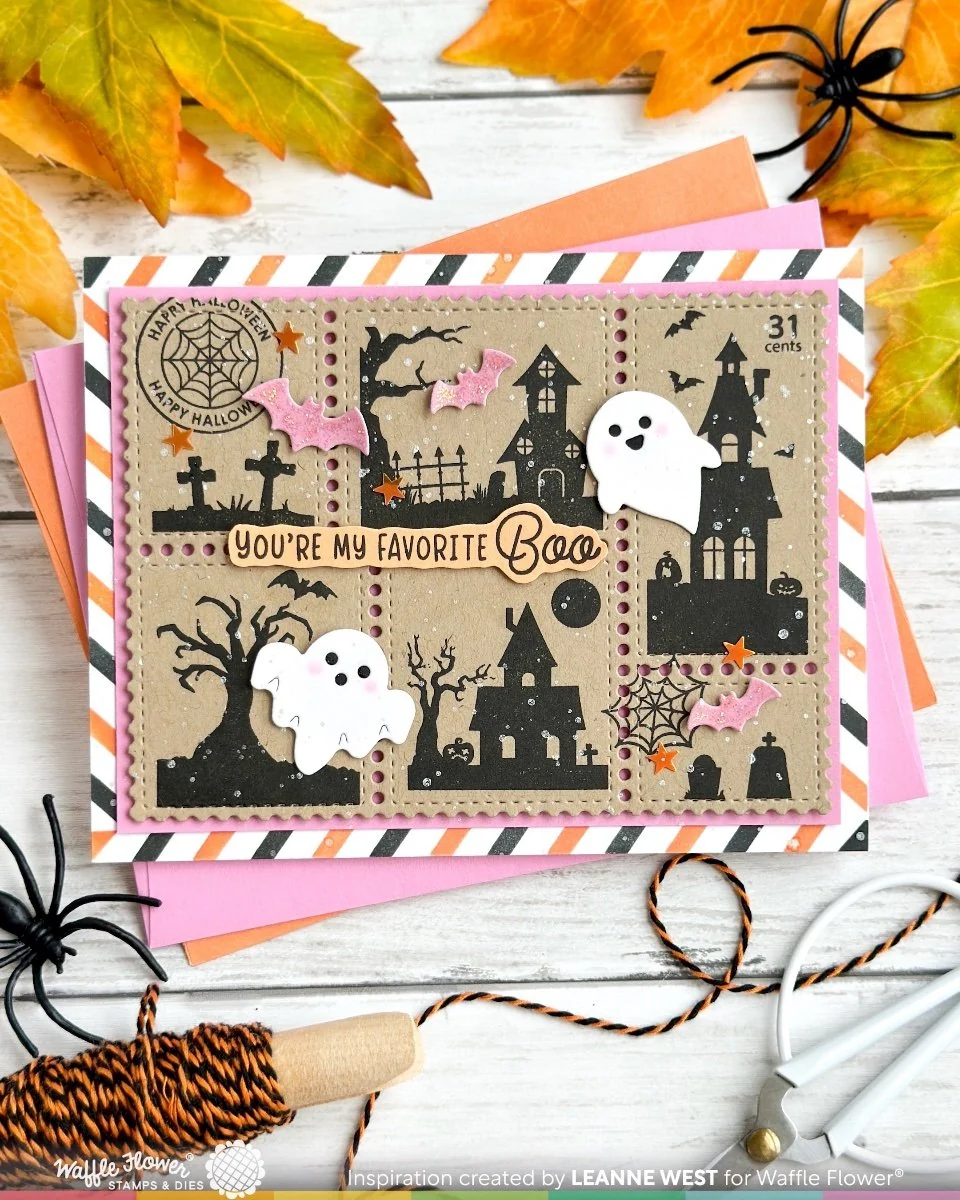 Waffle Flower - Postage Collage - Haunted House Silhouette Stamp Set