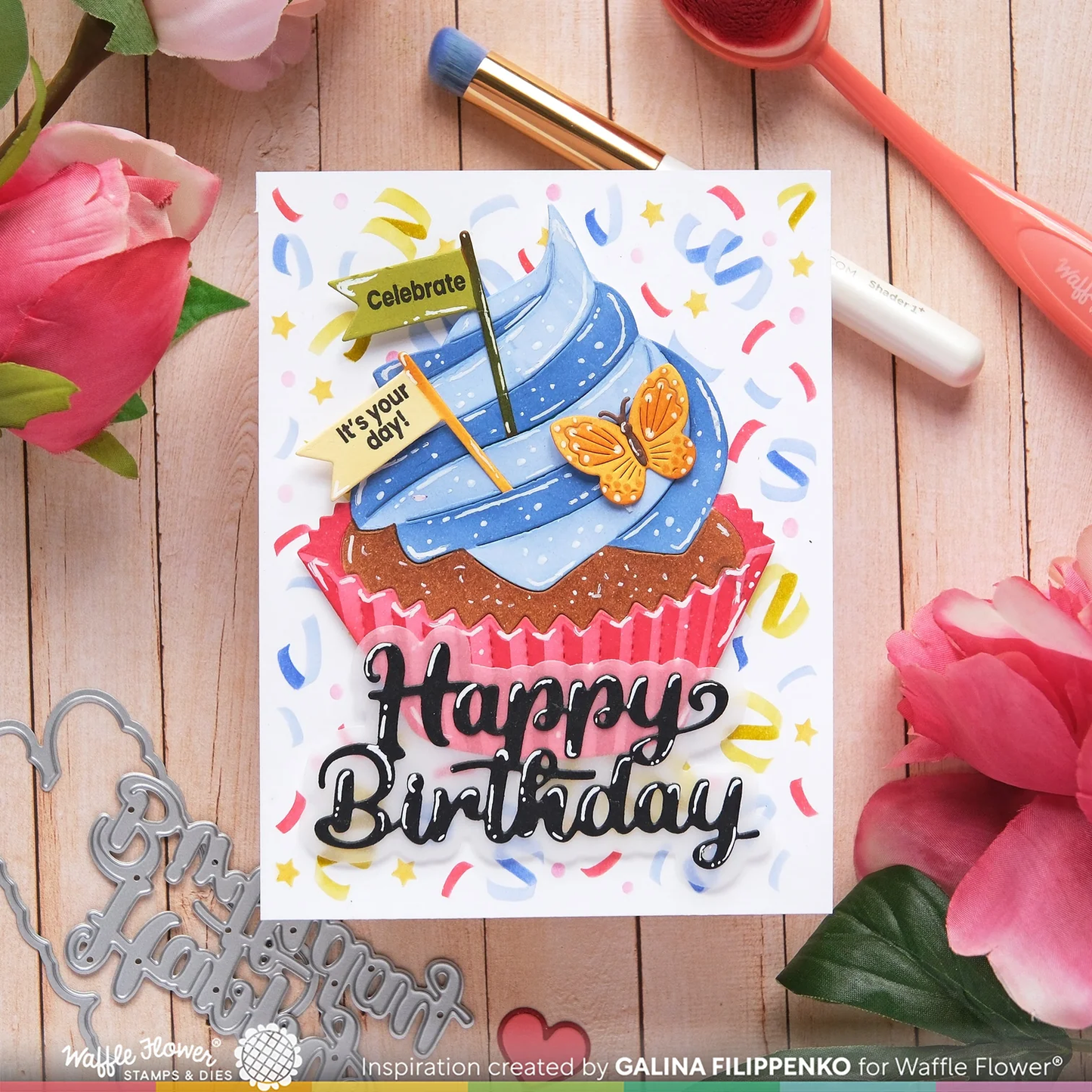 Waffle Flower - Happy Birthday Script Word Die Set