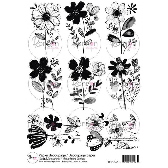 RonRon Designs - Rice Paper - Monochrome Garden