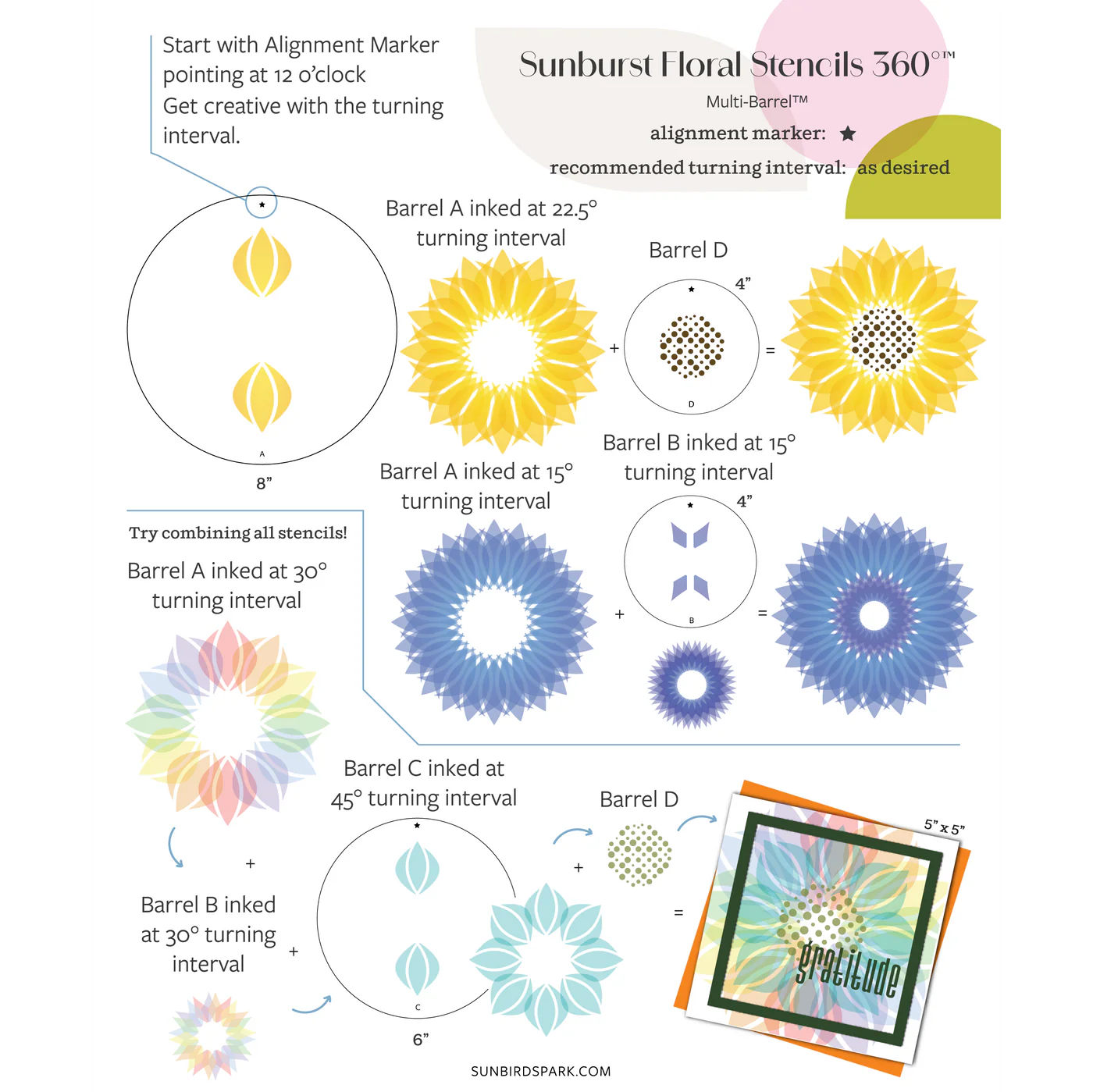 Sunbird Spark - Stencils 360 - Sunburst Floral Stencil Set