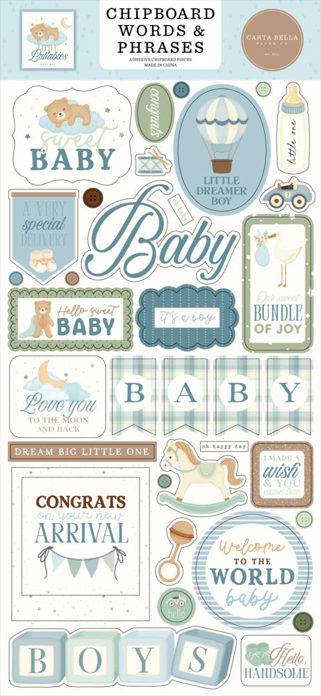 Carta Bella - Little Lullabies Baby Boy - Chipboard Words & Phrases