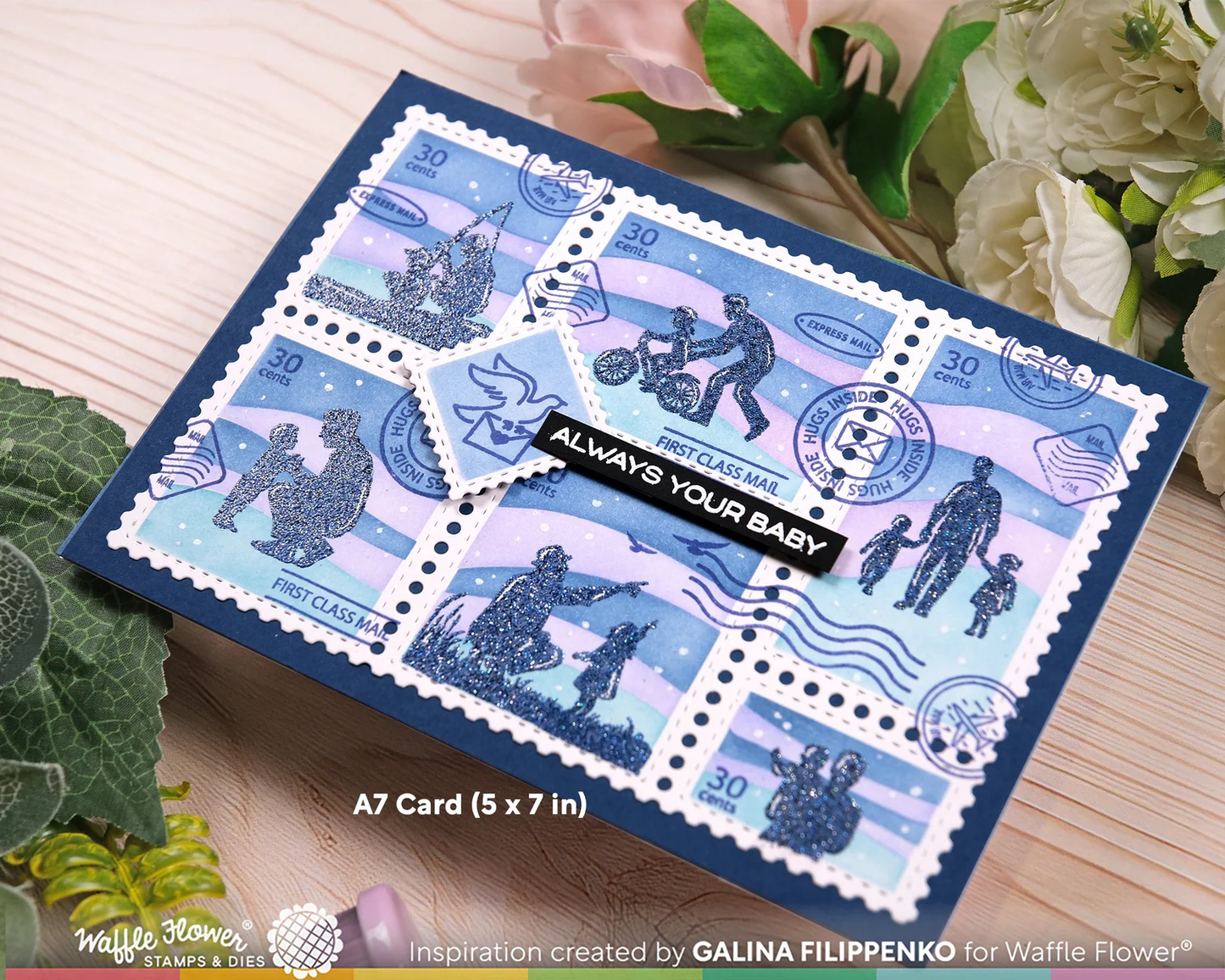 Waffle Flower - Postage Collage - A7 Inner Blocks Stencil