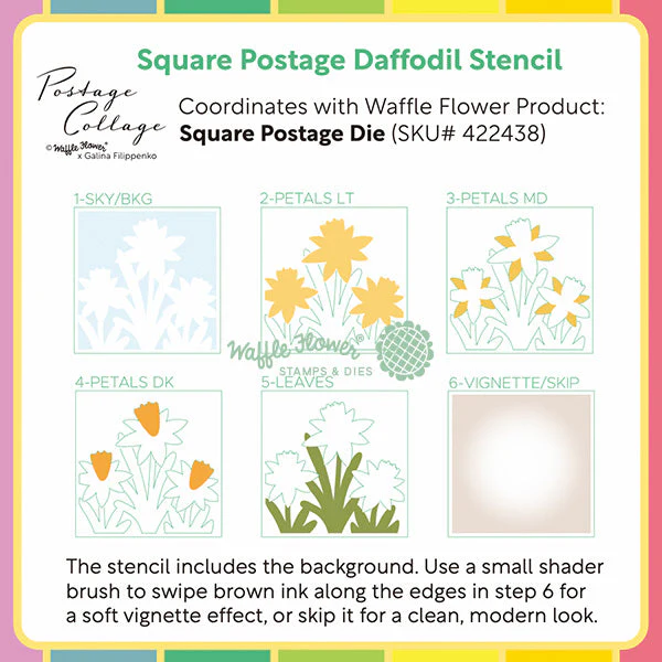 Waffle Flower - Square Postage - Daffodil Stencil
